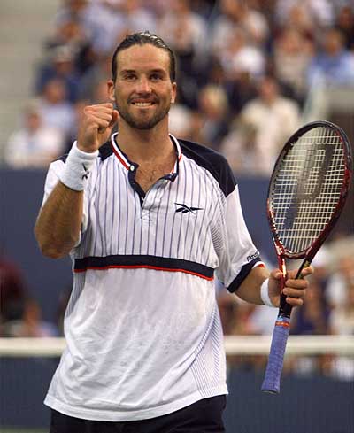 Patrick Rafter of Australia pumps his fist to his family box after beating Mark Philippoussis of Australia during the U.S. Open men's final at the USTA National Tennis Center September 13. Rafter captured his second consecutive U.S. Open title in the four set win 6-3 3-6 6-2 6-0. Photosource: bps/Photo by Blake Sell REUTERS Photodate: September 13, 1998 Processed: Thursday, June 17, 1999 11:19:48 AM