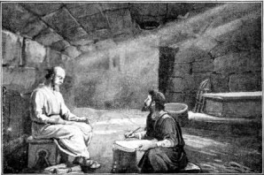 An artist's depiction of the Apostle Paul in prison