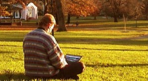Andrew Corbett sitting in City Park, Launceston, Tasmania