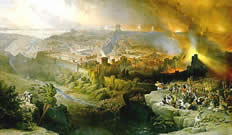 An artist's depiction of the destruction of Jerusalem