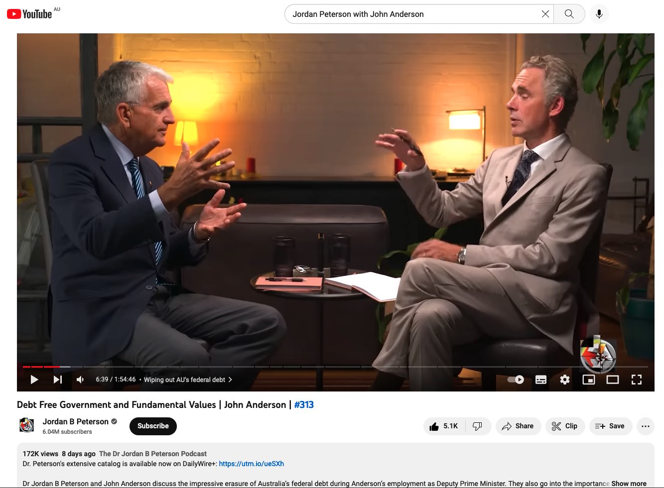 Dr. Jordan Peterson interviewing Mr. John Anderson on his Youtube channel